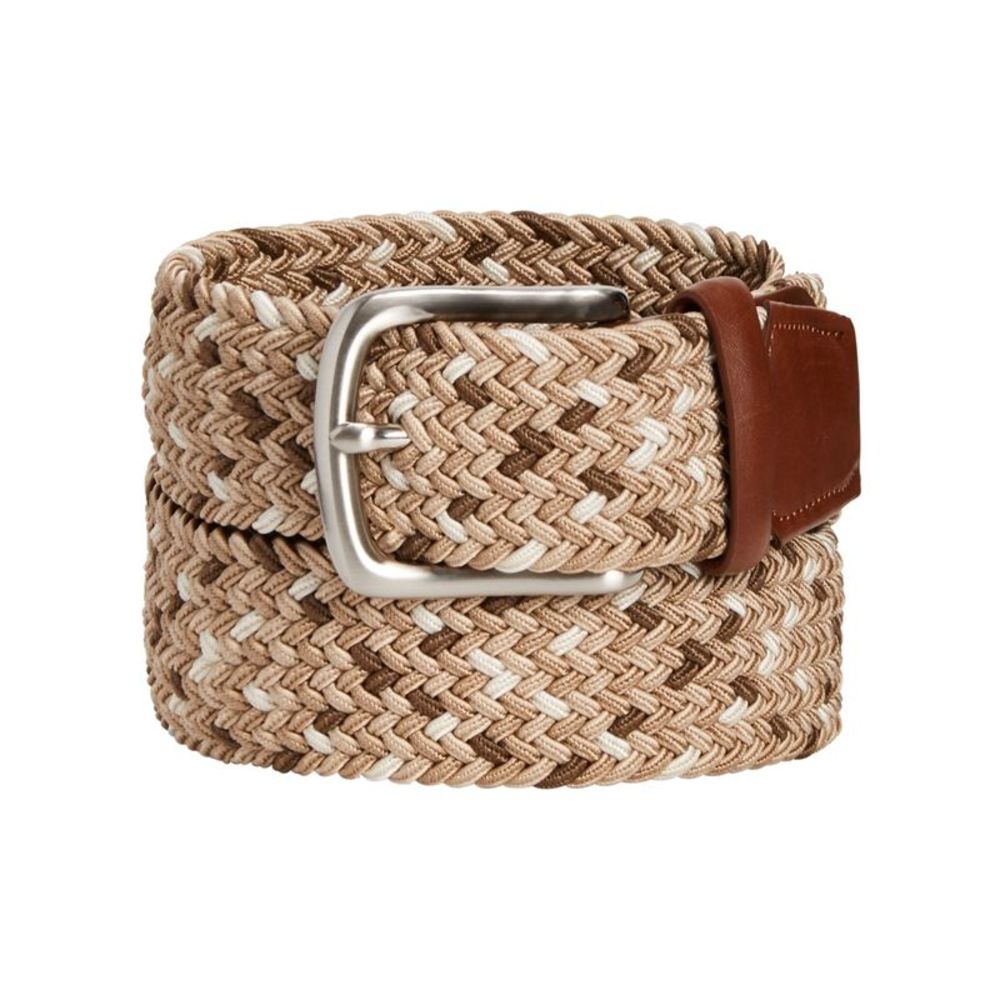 CLUBROOM Mens Brown Woven Multi Faux Leather Loop End Tip Casual Belt M 34-36